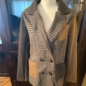Mystery NWT  Patchwork Double-Breasted Blazer with Pockets